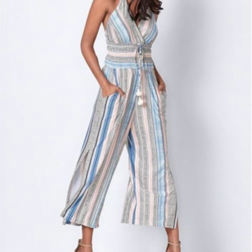 VENUS Blue and Pink Striped Jumpsuit